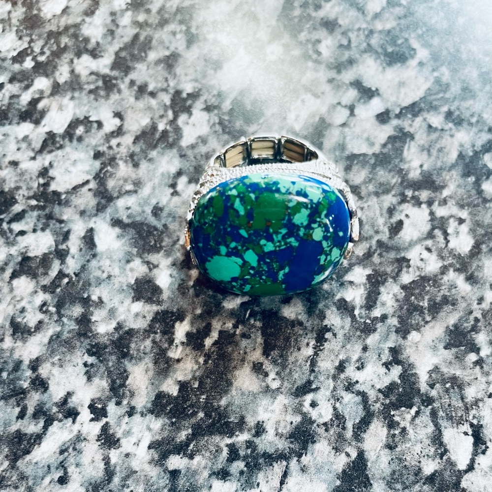 Blue Green Silver Adjustable Ring